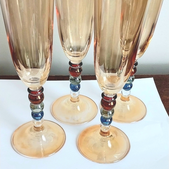 MURANO Italian Crystal Honey Amber Champagne Flutes - Picture 4 of 4